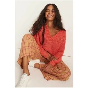 ANTHROPOLOGIE HONORE RIBBED KNIT PULLOVER SWEATER TOP WOOL BLEND RED